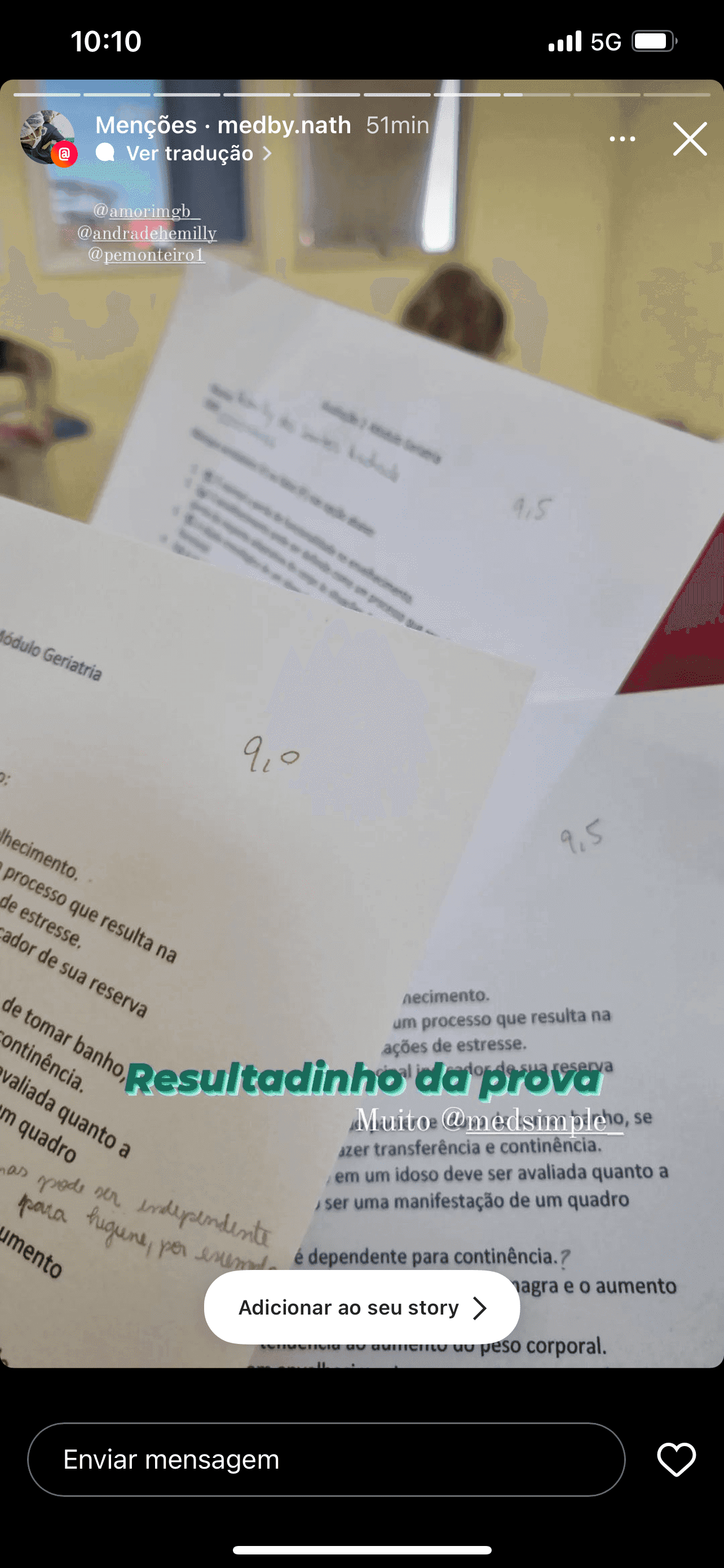 Resultados das provas do aluno com a plataforma